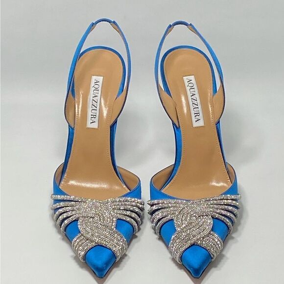 Aquazzura Gatsby Crystal-Embellished Satin Pumps size 39 - Picture 2 of 12